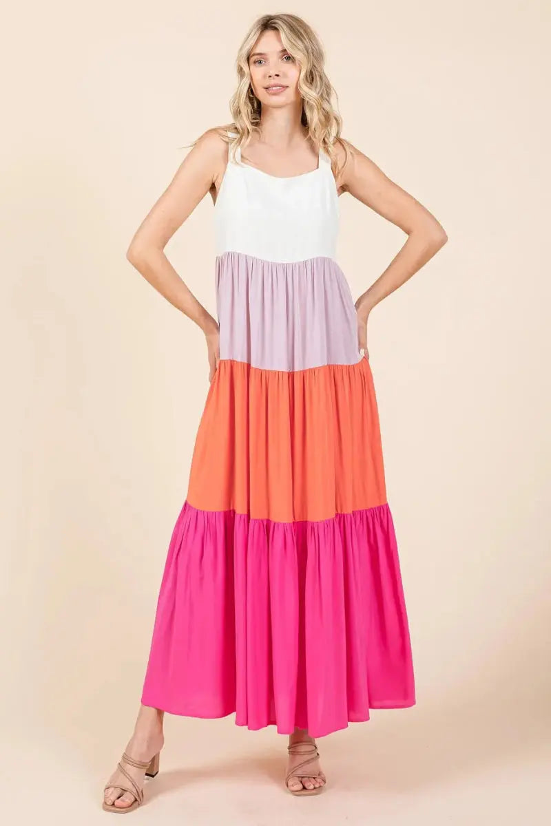 Mittoshop Color Block Tiered Pull-On Maxi Dress for Women - Love Salve
